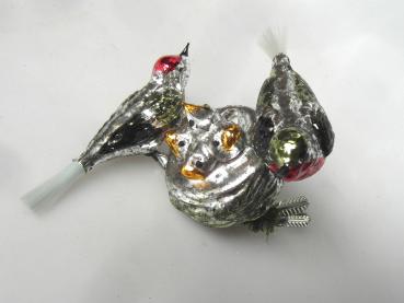 Vogelnest am Zwicker mit zwei Vögeln Nostalgie Lauscha Christbaumschmuck